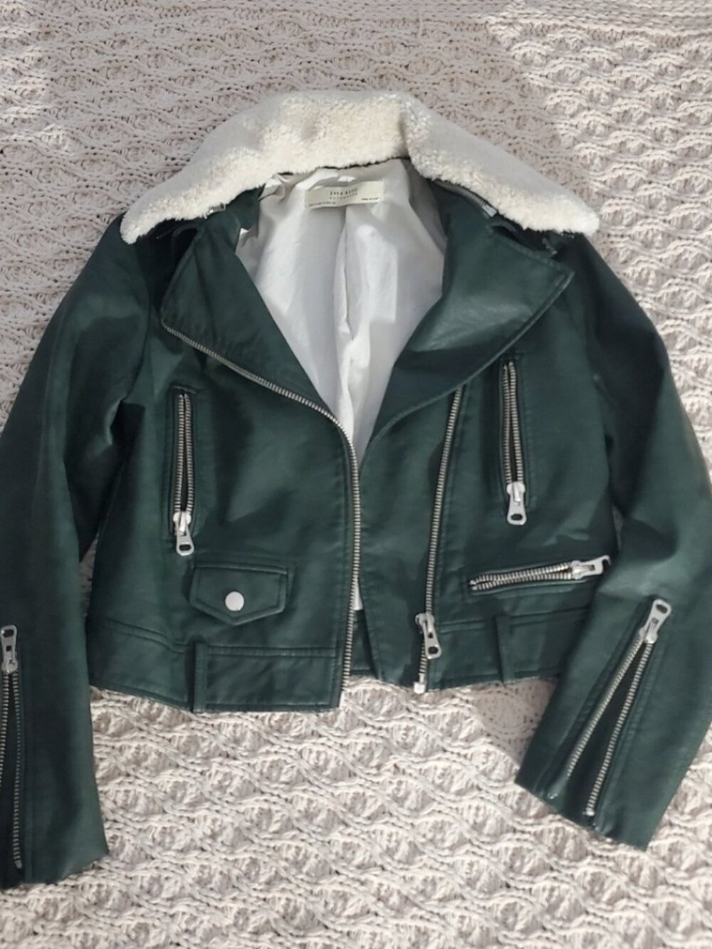 Green Shearling Vintage Style Aviator Moto Jacket